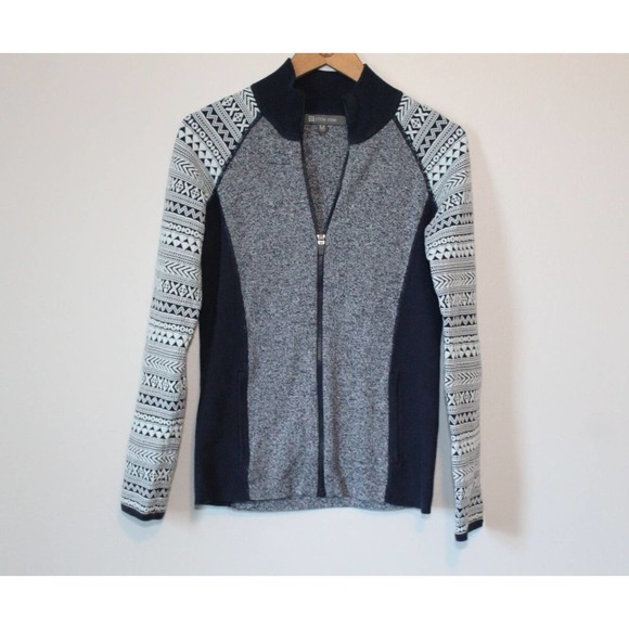 Title Nine Aztec Sleeve Thick Knit Full Zip Sweater Jacket Size Medium H14509 - Picture 2 of 12